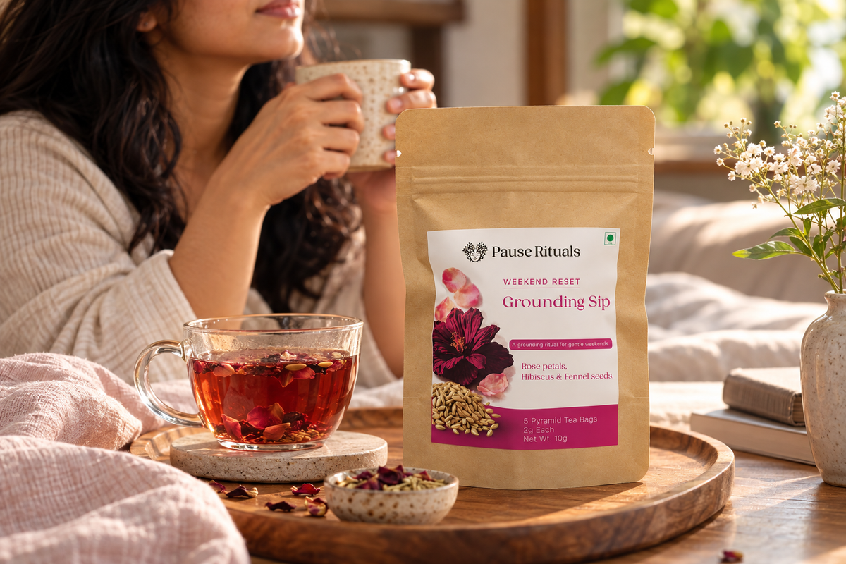 Pause Rituals Grounding Sip tea pouch — rose, hibiscus and fennel