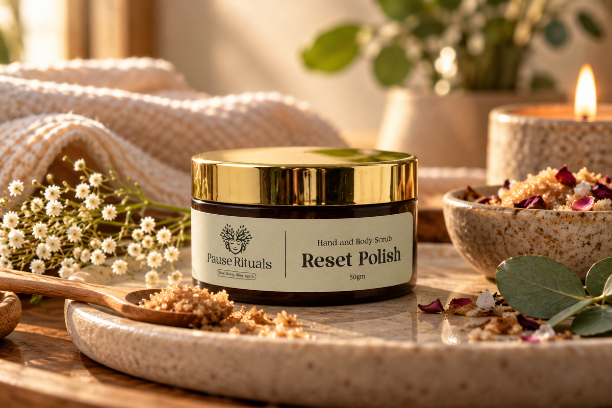 Pause Rituals Reset Polish hand and body scrub, 50 g jar