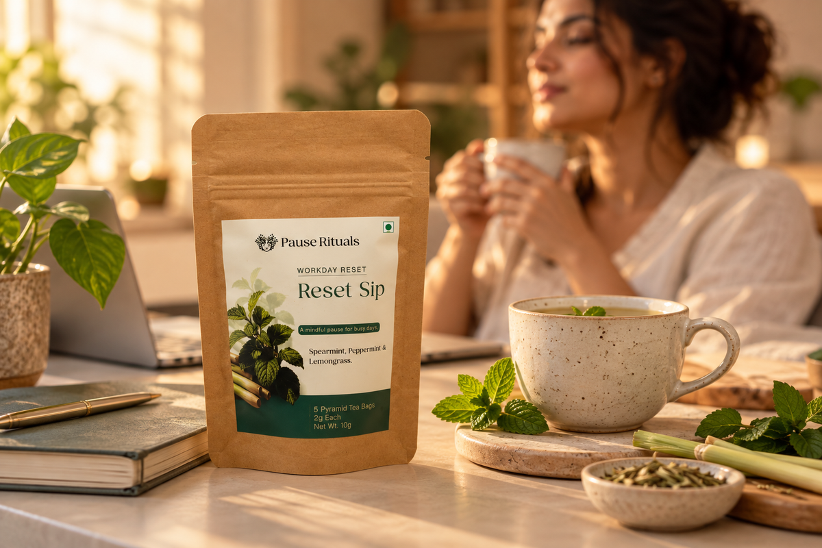 Pause Rituals Reset Sip tea pouch — spearmint and lemongrass