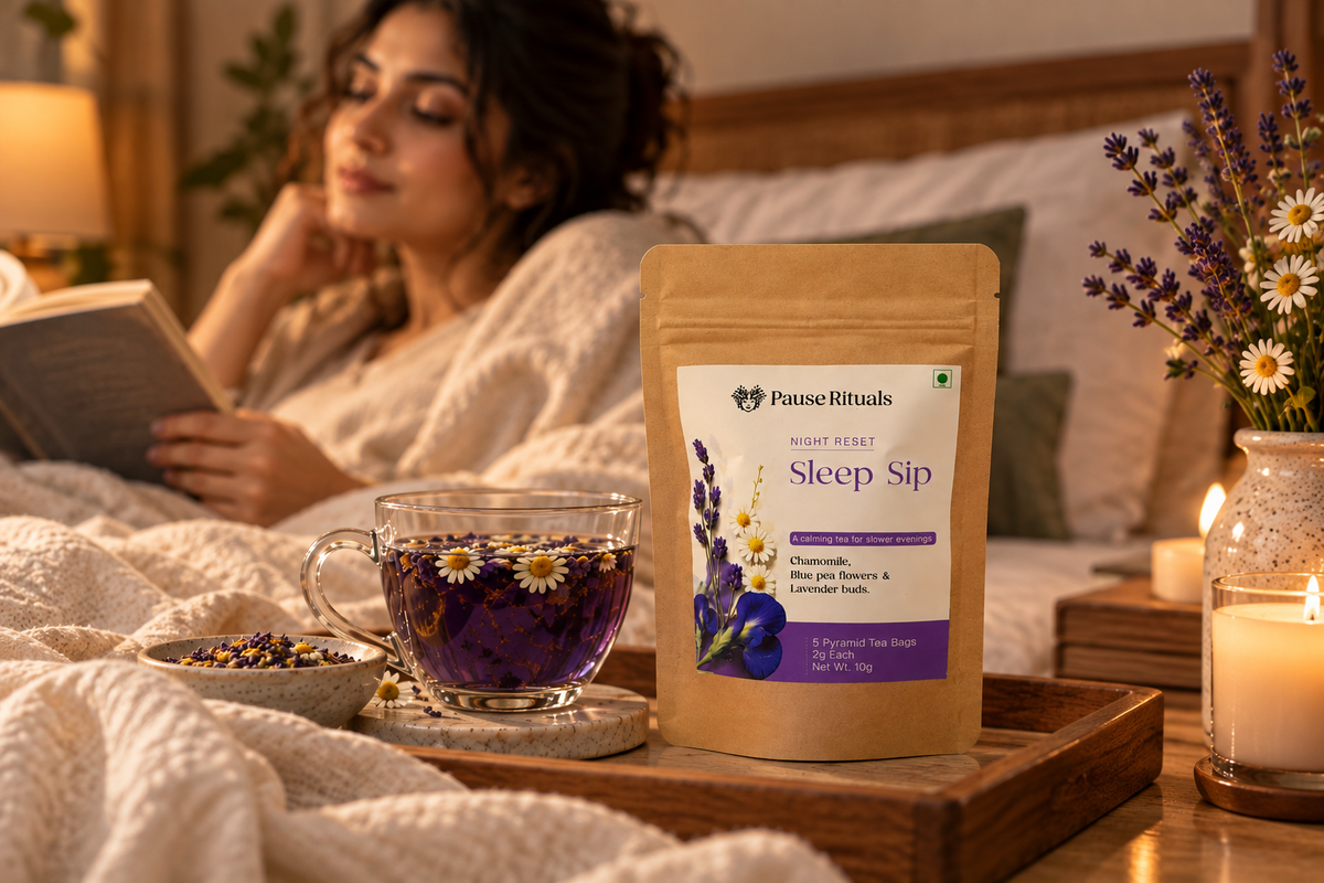 Sleep Sip tea pouch, back of pack with ritual steps